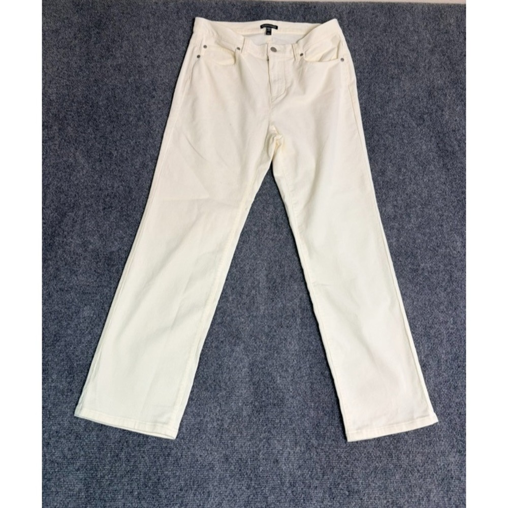 Eileen Fisher Pants Womens  Cream Corduroy Straight Leg High Rise Stretch Size S